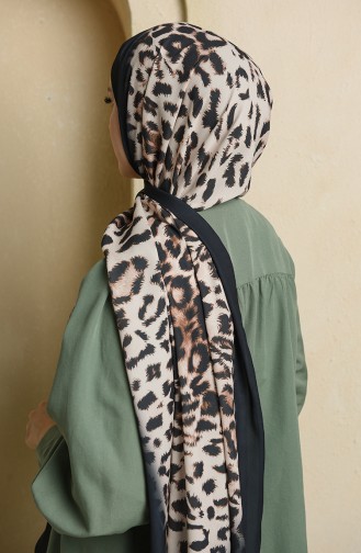 Leopar Desen Krep Şal 15279-01 Siyah