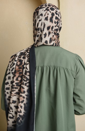 Leopar Desen Krep Şal 15279-01 Siyah