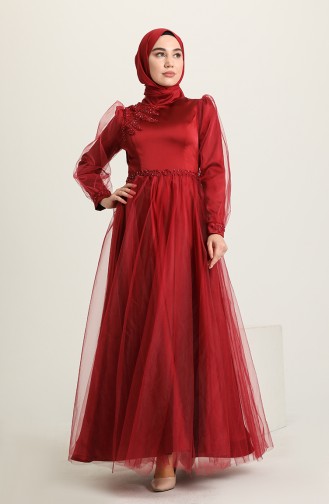 Weinrot Hijab-Abendkleider 3409-01