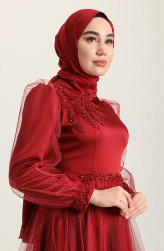 Claret Red Hijab Evening Dress 3409-01
