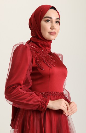 Weinrot Hijab-Abendkleider 3409-01