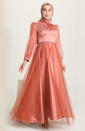 Dusty Rose Hijab Evening Dress 3409-03