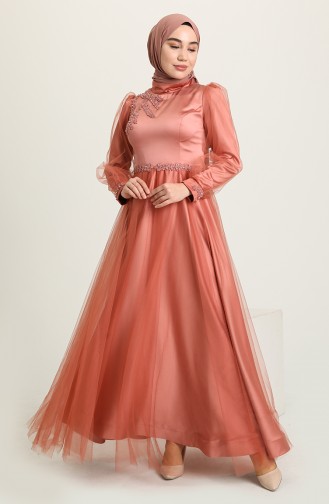 Dusty Rose Hijab Evening Dress 3409-03