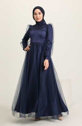 Navy Blue İslamitische Avondjurk 3409-05