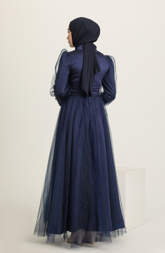 Navy Blue Hijab Evening Dress 3409-05