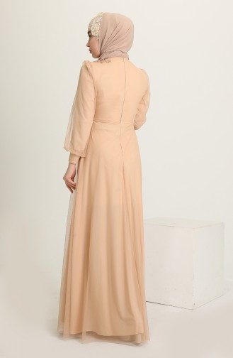 Beige Hijab Evening Dress 4857-06