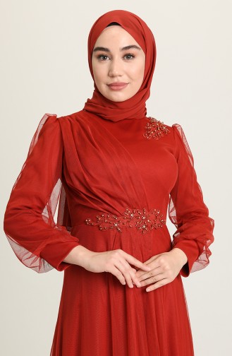 Brick Red Hijab Evening Dress 4857-07