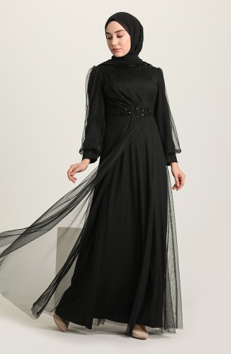 Black Hijab Evening Dress 4857-08