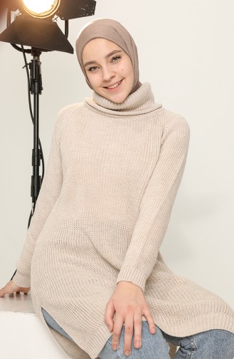 Balıkçı Yaka Triko Tunik 6420-06 Bej