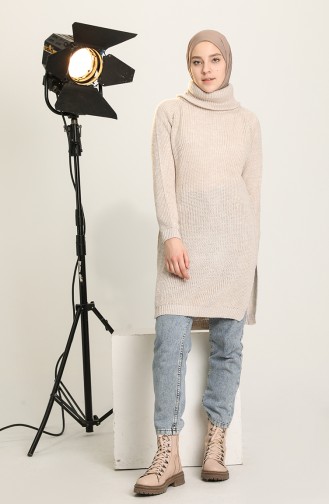 Balıkçı Yaka Triko Tunik 6420-06 Bej