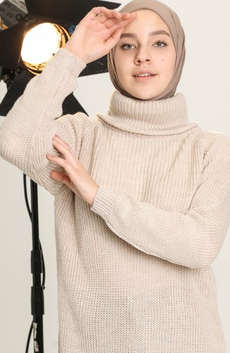 Balıkçı Yaka Triko Tunik 6420-06 Bej