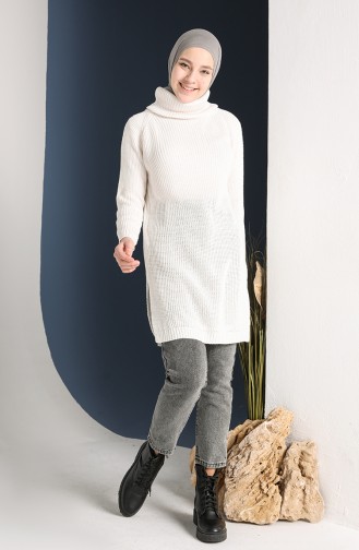 Balıkçı Yaka Triko Tunik 6420-07 Krem