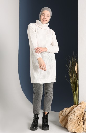 Balıkçı Yaka Triko Tunik 6420-07 Krem