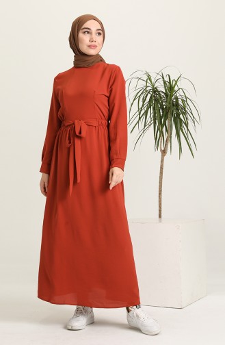 Brick Red Hijab Dress 1284-03