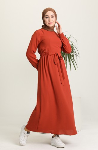 Brick Red Hijab Dress 1284-03