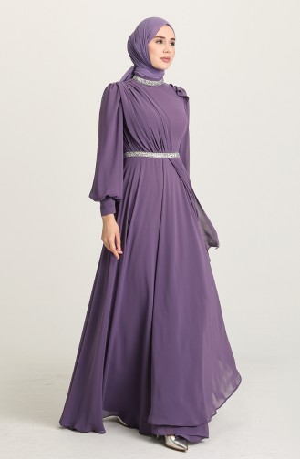 Violet Hijab Evening Dress 4917-06