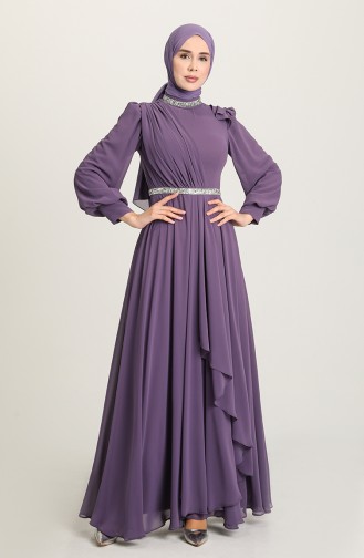 Taş Baskılı Tesettür Abiye 4917-06 Lila