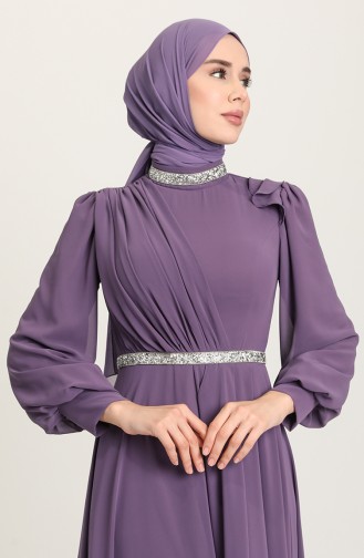 Taş Baskılı Tesettür Abiye 4917-06 Lila