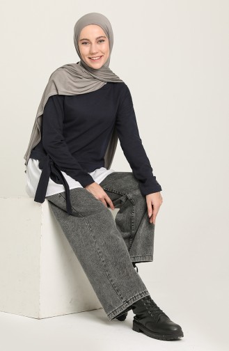 Gömlek Garnili Sweatshirt 3346-03 Lacivert Beyaz