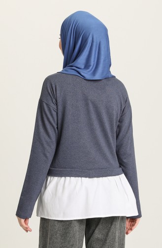 Gömlek Garnili Sweatshirt 3346-06 İndigo Beyaz