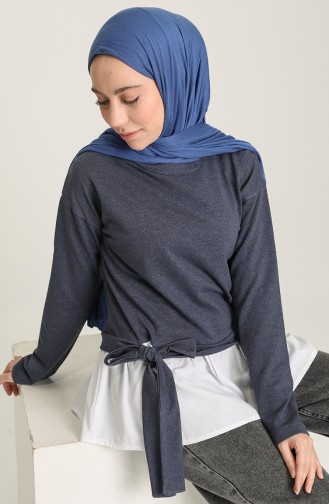 Gömlek Garnili Sweatshirt 3346-06 İndigo Beyaz