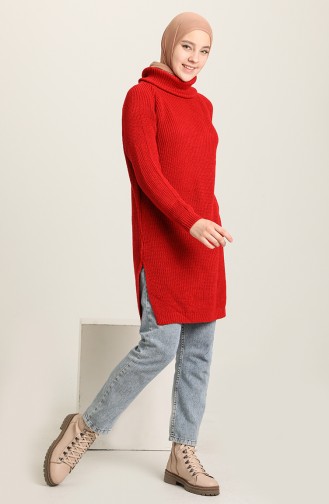 Balıkçı Yaka Triko Tunik 6420-02 Kırmızı