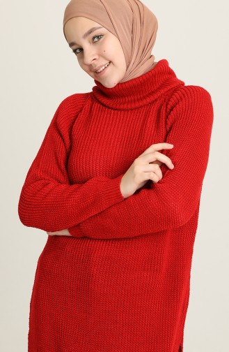 Balıkçı Yaka Triko Tunik 6420-02 Kırmızı