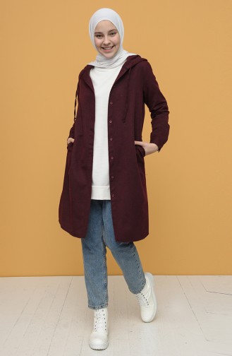 Yün Viskon Cepli Kapüşonlu Tunik 2549-02 Bordo