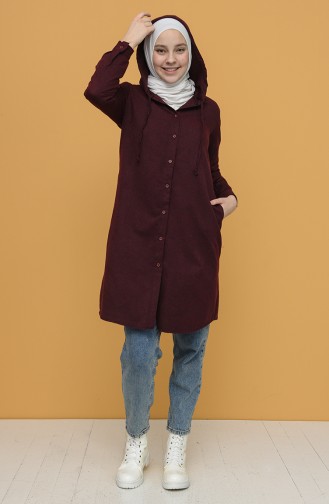 Yün Viskon Cepli Kapüşonlu Tunik 2549-02 Bordo