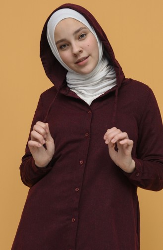 Yün Viskon Cepli Kapüşonlu Tunik 2549-02 Bordo