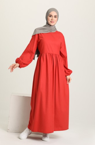 Büzgülü Elbise 1694C-01 Kırmızı