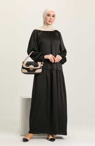 Büzgülü Elbise 1697-01 Siyah