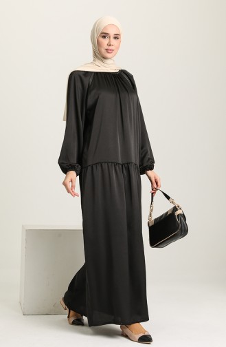 Büzgülü Elbise 1697-01 Siyah