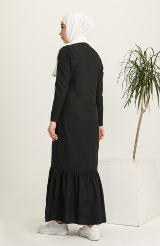 Eteği Büzgülü Düğmeli Elbise 3348-01 Siyah