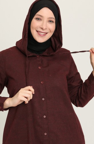 Yün Viskon Cepli Kapüşonlu Tunik 2549-02 Bordo