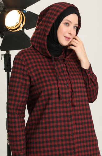 Ekose Cepli Kapüşonlu Tunik 6536-03 Bordo