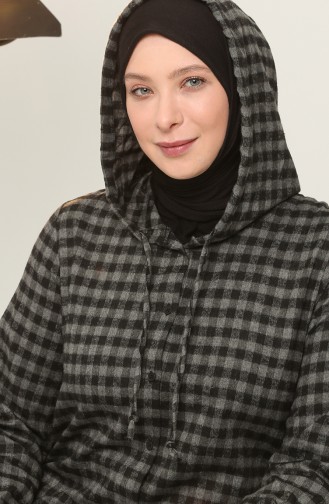 Ekose Cepli Kapüşonlu Tunik 6536-01 Gri