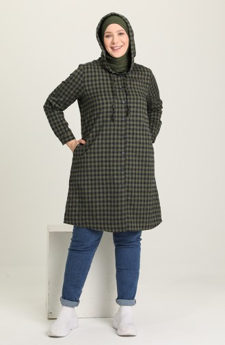 Ekose Cepli Kapüşonlu Tunik 6536-06 Haki