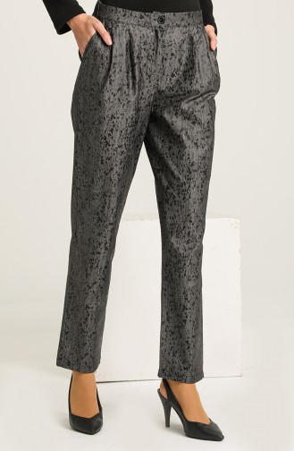 Pantalon à Motifs avec Poches et Plis 3343A-01 Noir 3343A-01