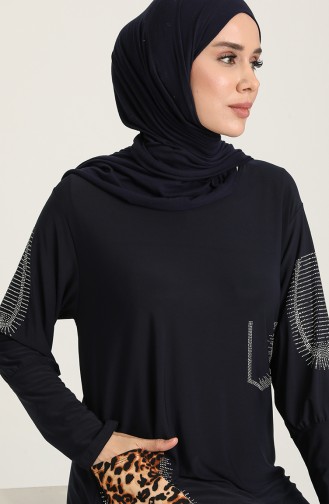 Navy Blue Hijab Dress 2080-02