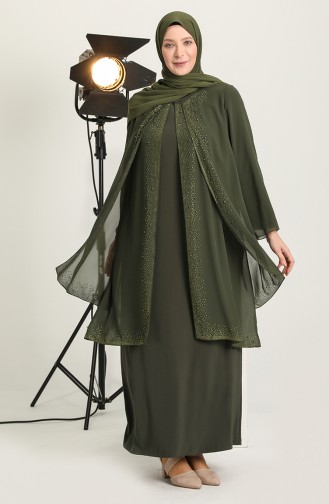Khaki Hijab Evening Dress 6369-04