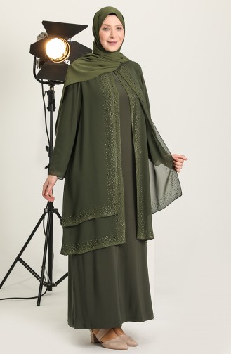 Khaki Hijab Evening Dress 6369-04