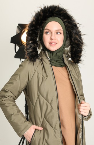 Kapitone Kapüşonlu Mont 5176-05 Haki
