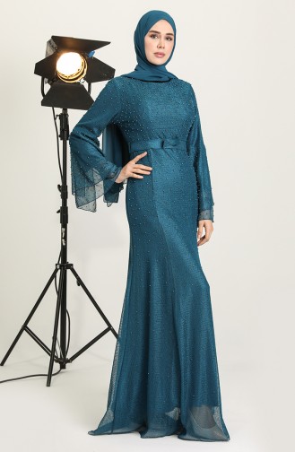 Petroleum Hijab-Abendkleider 1017A-02