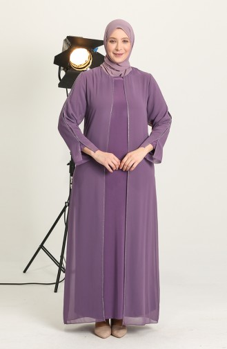 Dusty Rose Hijab Evening Dress 6342-04