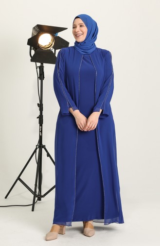 Saks-Blau Hijab-Abendkleider 6342-05