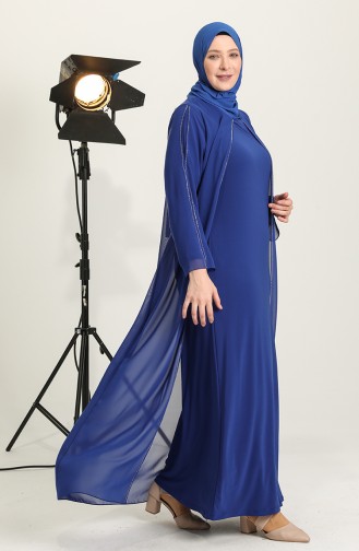 Saks-Blau Hijab-Abendkleider 6342-05