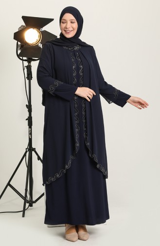 Dunkelblau Hijab-Abendkleider 6368-02