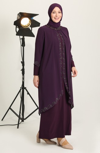 Purple Hijab Evening Dress 6368-03
