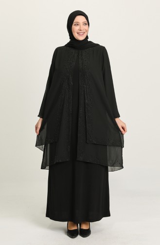 Black Hijab Evening Dress 6369-02